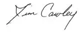 Signature of Jim Cawley to represent how the President is part of why Rosemont College is a Forbes rated best online college, and a best Main Line college.