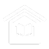 White icon of a building with an open book inside to represent how the library is a part of why Rosemont College is a Forbes rated best online college, and a best Main Line college.