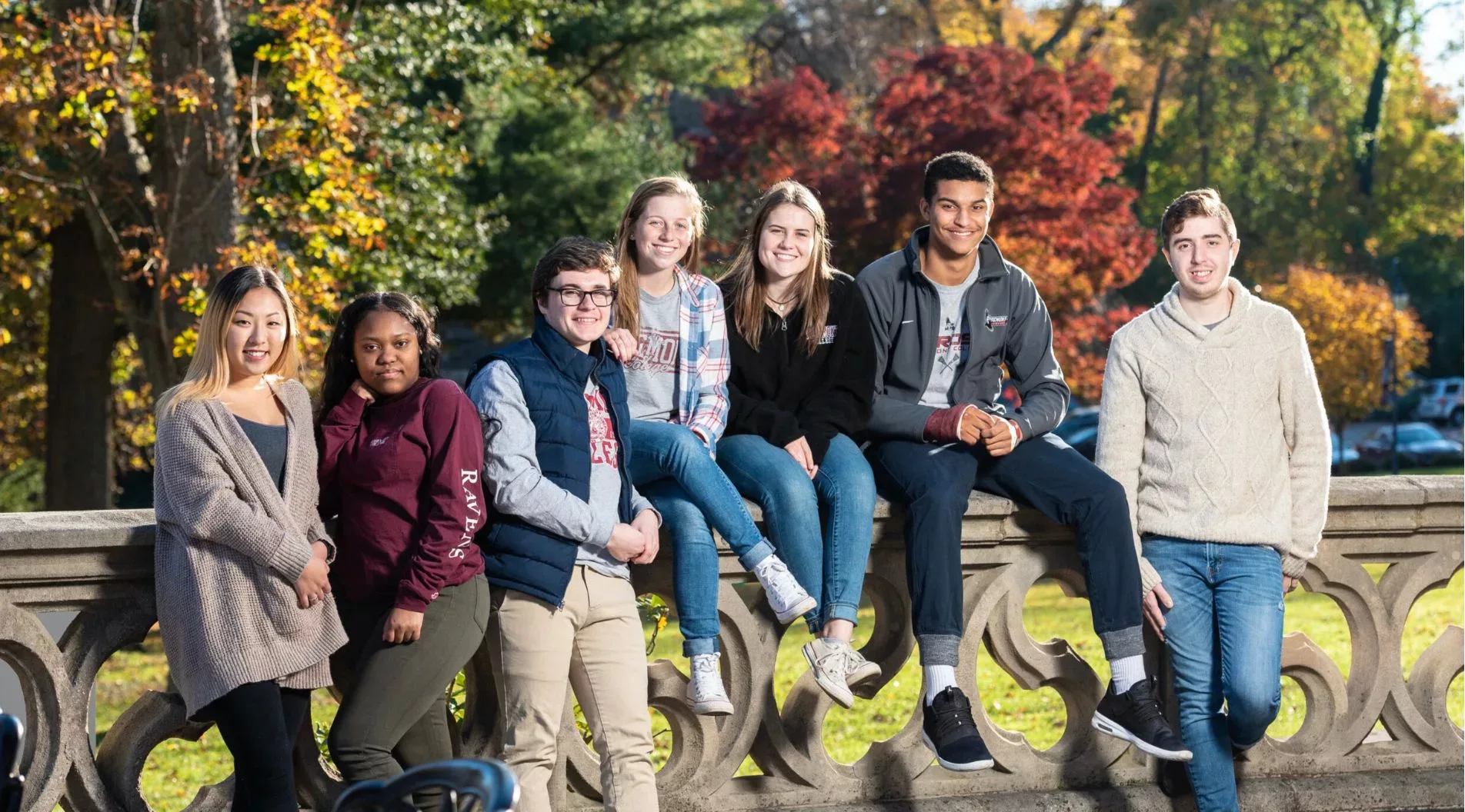 Diverse group of Rosemont College students on campus to represent how the Undergraduate College is part of why Rosemont College is a Forbes rated best online college, and a best Main Line college.