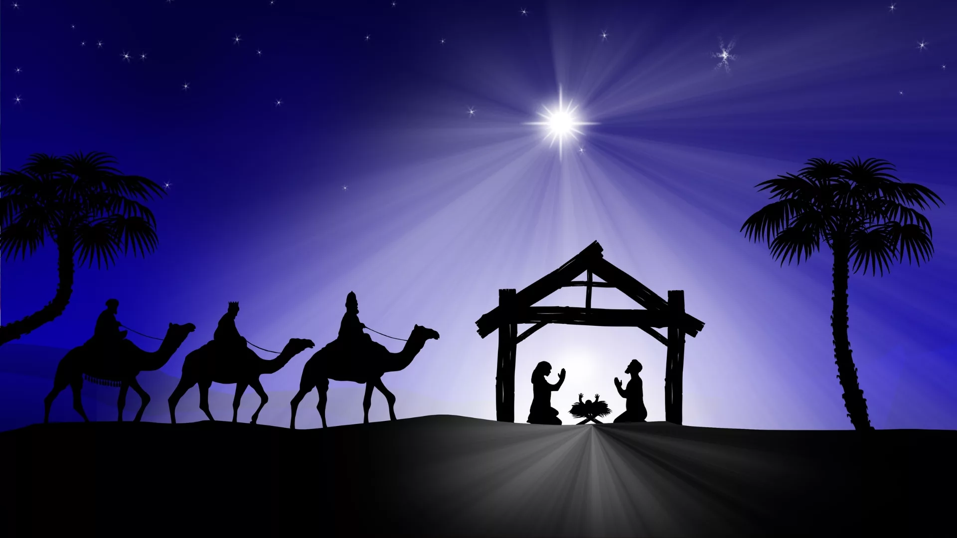 A silhouette of a nativity scene to represent how Christmas traditions are part of why Rosemont College is a Forbes rated best online college, and a best Main Line college.