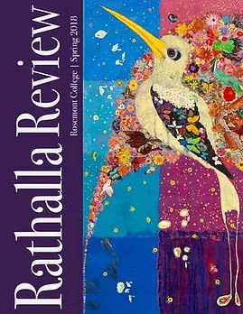 Abstract art with text that reads Rathalla Review to represent how Rathalla Review is part of why Rosemont College is a Forbes rated best online college, and a best Main Line college.