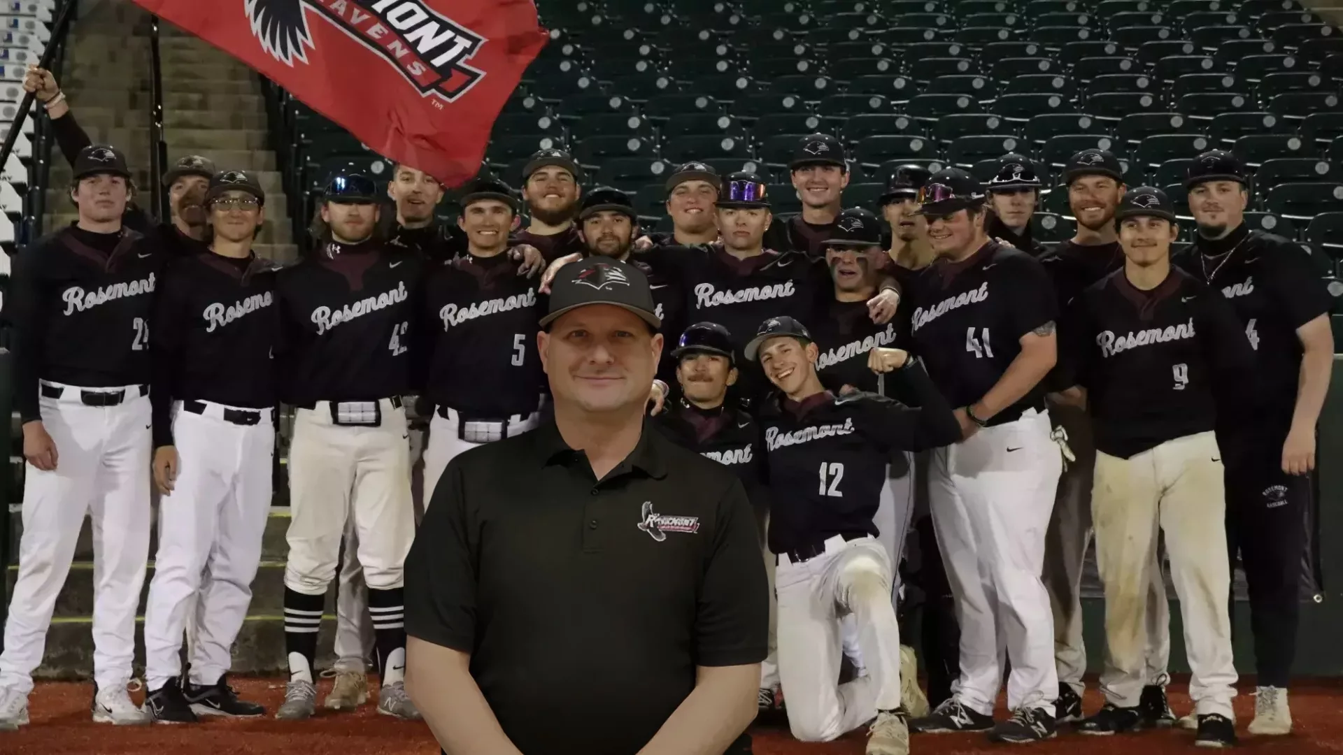 Rosemont College Athletic Director Ross Trachtenberg and the Baseball Senior Class 2025 Athletic Director Ross Trachtenberg with the Baseball senior class to represent how Rosemont College is a Forbes rated best online college, and a best Main Line college.