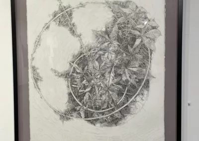 Pencil drawing from the alumni exhibit 2025 in the Patricia M. Nugent Gallery to represent how Rosemont College is a Forbes rated best online college, and a best Main Line college.