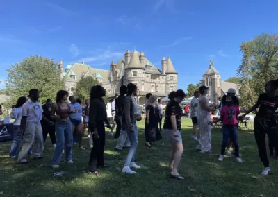 Oktoberfest 2025 dancing on Connelly Green to represent how Rosemont College is a Forbes rated best online college, and a best Main Line college.