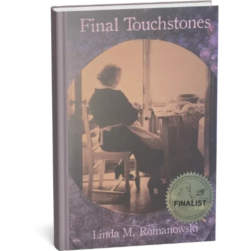 Hardcover of Finan Touchstones by Rosemont College alumna Linda Romanowski '75 who is a part of why Rosemont College is a Forbes rated best online college, and a best Main Line college.