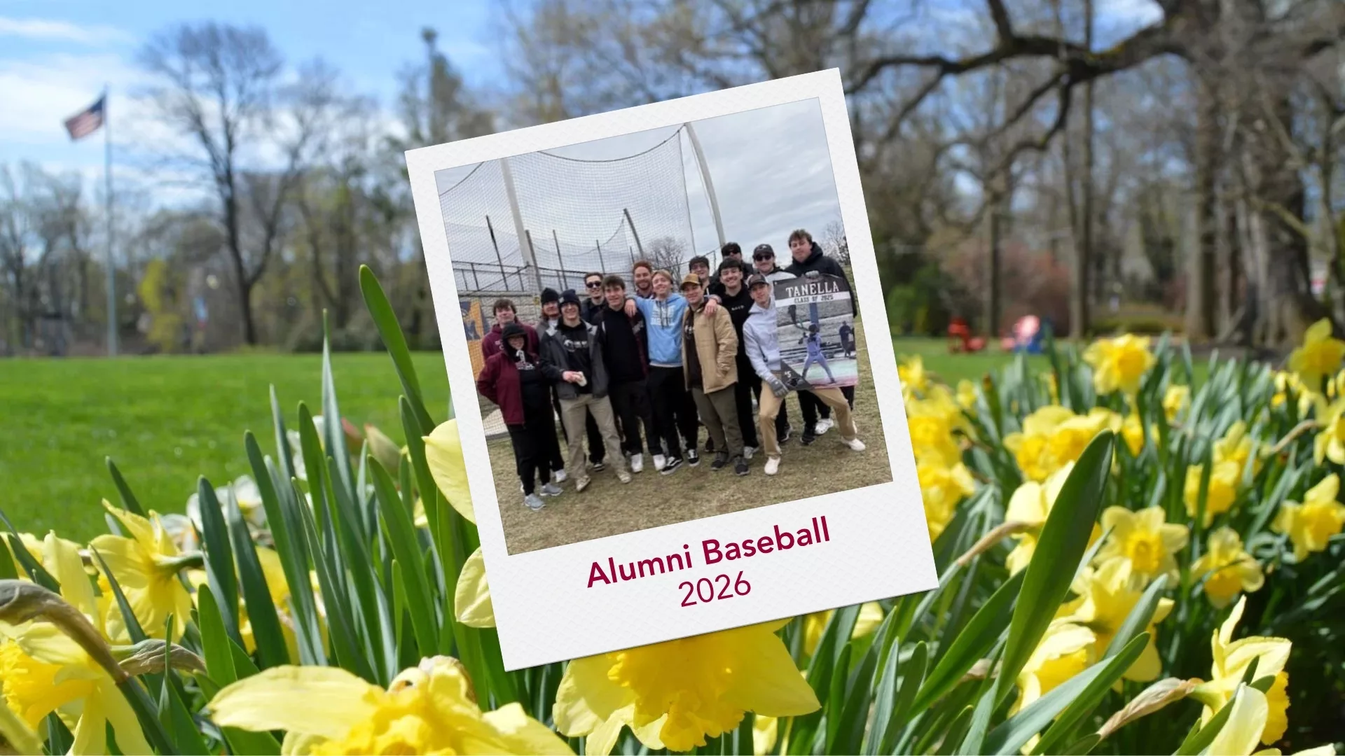 A Polaroid depicting the 2026 Alumni Baseball to represent how alumni are part of why Rosemont College is a Forbes rated best online college, and a best Main Line college.