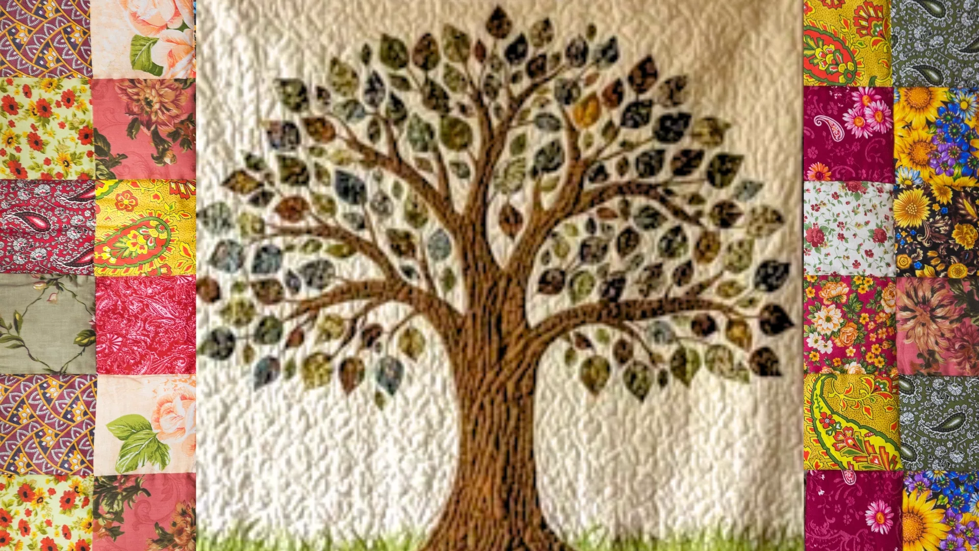 A quilt featuring a tree in the center to represent the Witness Tree Project that demonstrates how collaborations between the Black Student Union, Cultural Heritage Gallery, Rosegrow and the Studio Art department are part of why Rosemont College is a Forbes rated best online college, and a best Main Line college.