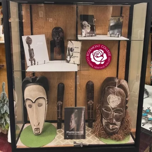 African Exhibit in the Cultural Heritage Gallery in conjunction with the Caplan African Art Exhibit in the Patricia M Nugent Art Gallery to represent how Cultural Heritage is a part of why Rosemont College is a Forbes rated best online college, and a best Main Line college.