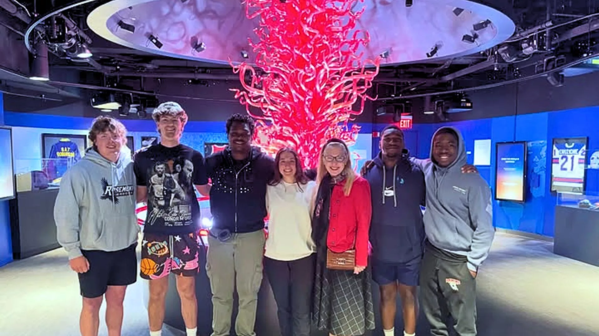 Dr Christine Hagedorn with a group of sports management students on High Impact Fridays to represent how Rosemont College is a Forbes rated best online college, and a best Main Line college.