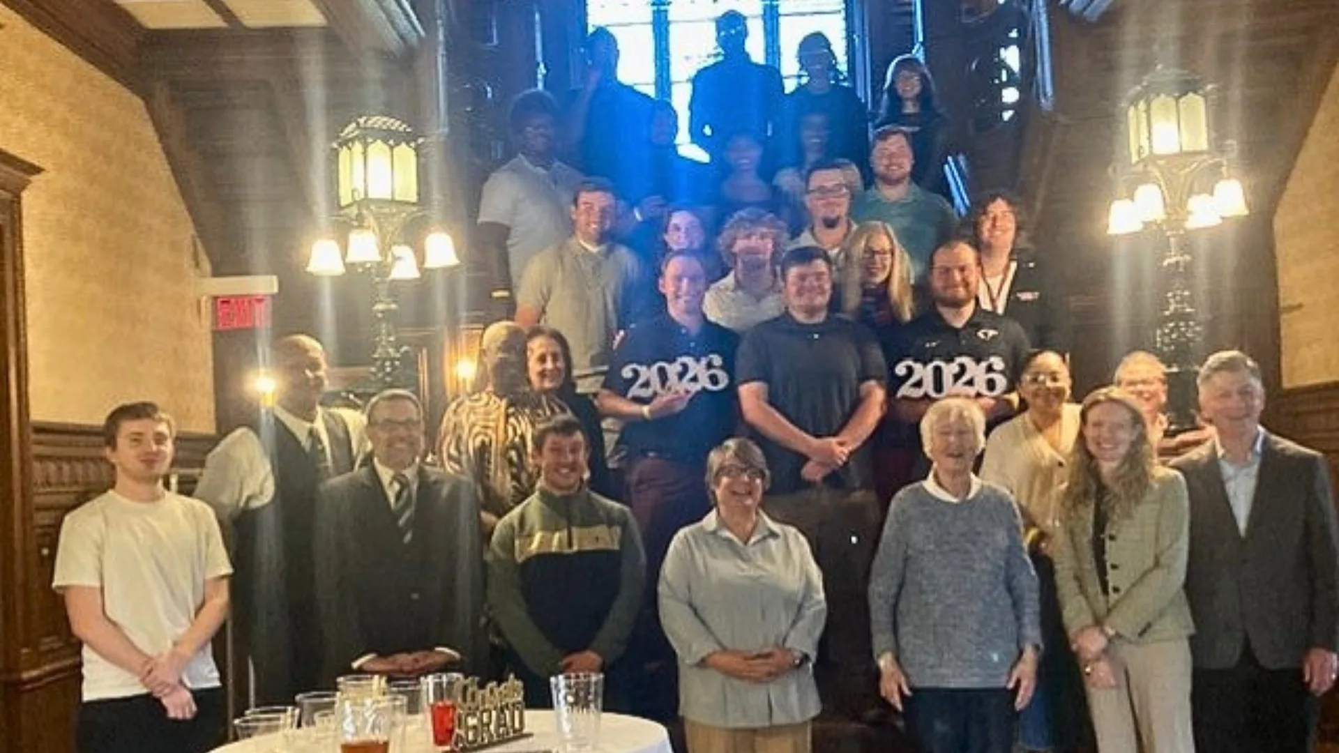 Group photo of the Rosemont seniors at the 2026 Senior Toast is part of why Rosemont College is a Forbes rated best online college, and a best Main Line college.